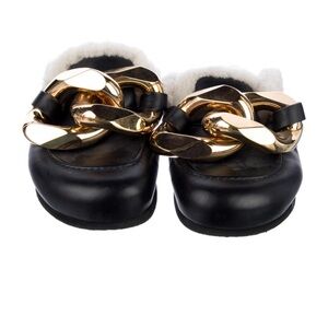 Chic Black Loafers with Gold Chain Accent